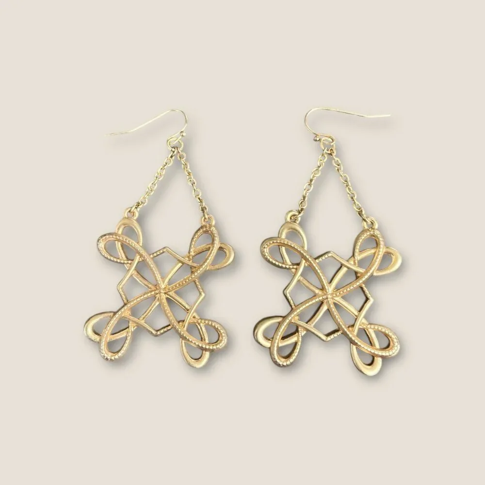 Open Filigree Scroll Gold-Tone Dangle Drop Earrings Vintage Jewelry - Picture 1 of 2